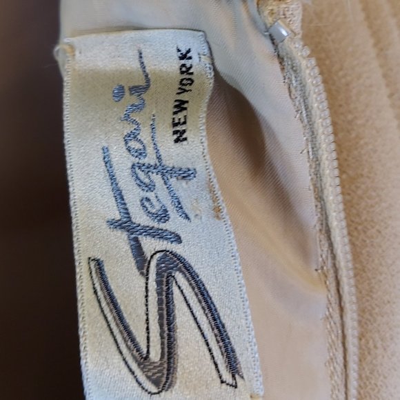 Vintage Stegari Fur Trimmed Beige Dress Jackie Kennedy Style Small Xtra Small - Picture 9 of 12